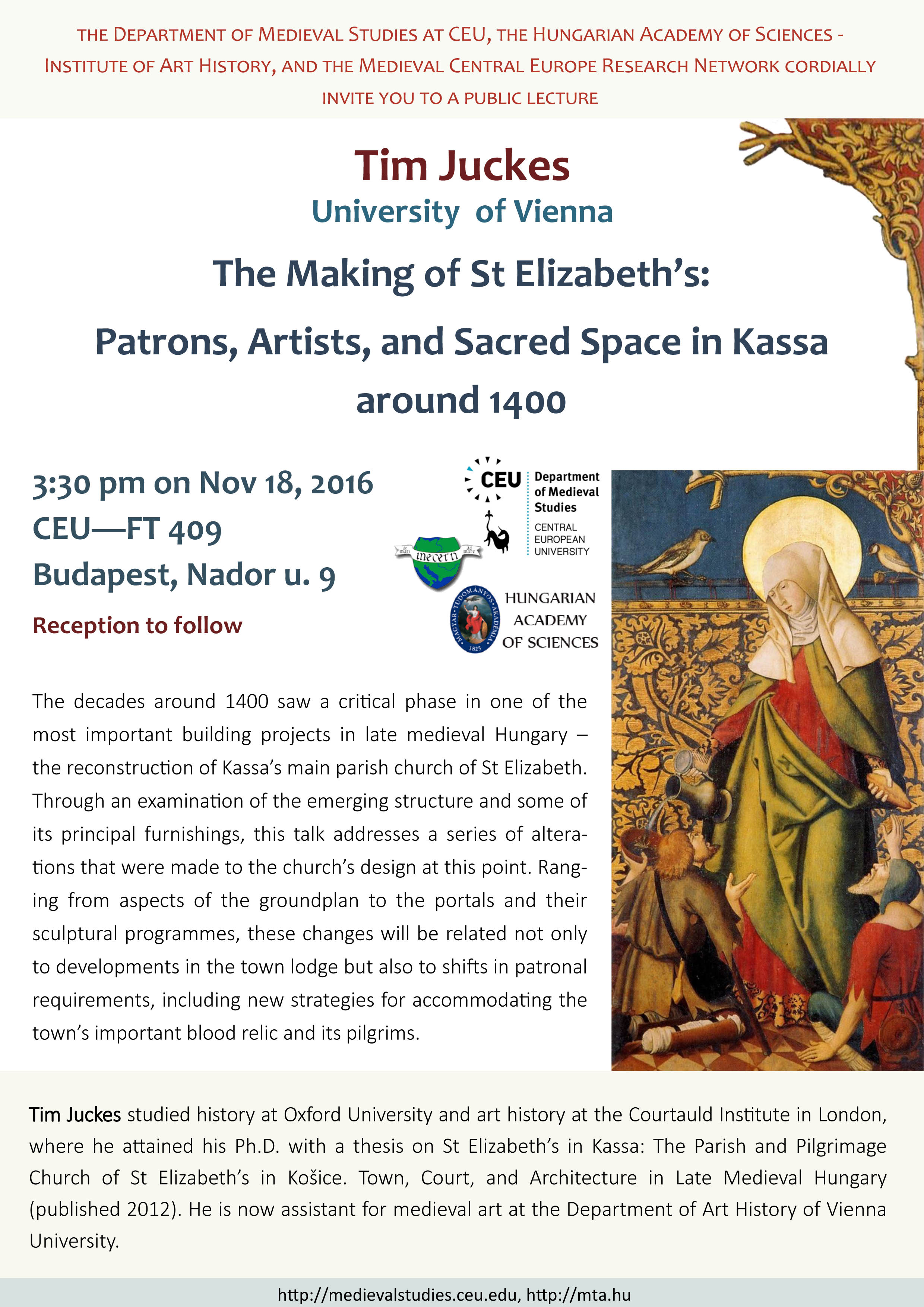 Public lecture: The Making of St Elizabeth’s: Patrons, Artists, and Sacred Space in Kassa around 1400 by Tim Juckes